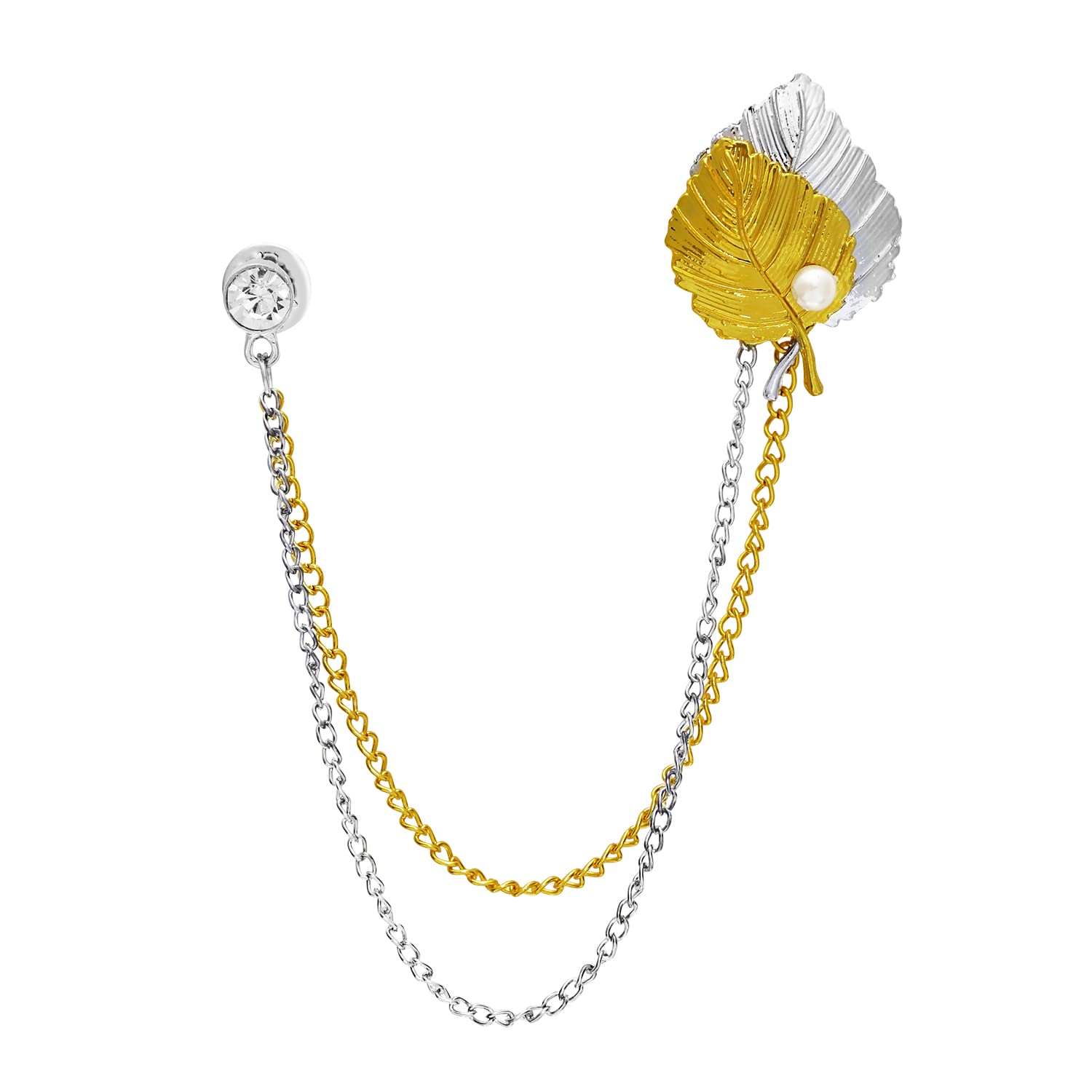 TRIPIN Vintage Leaf with pearl Collar Chain Brooch Lapel Pin for Women