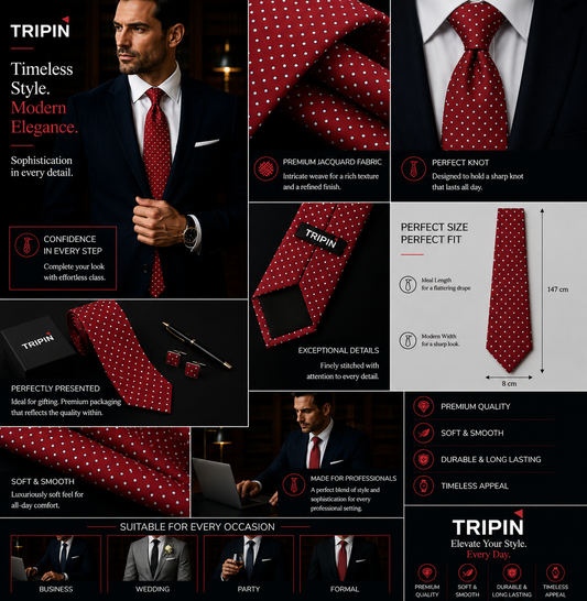 TRIPIN Ties for Men - Red Jacquard Fabric Neckties for Party and Wedding - Elevate Your Style with Classic and Elegant Neck Ties 2178