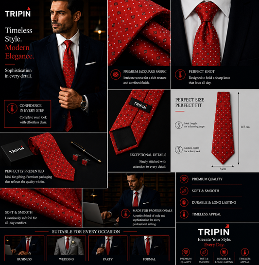 TRIPIN Ties for Men -Dark Red Jacquard Fabric Neckties for Party and Wedding - Elevate Your Style with Classic and Elegant Neck Ties 2181