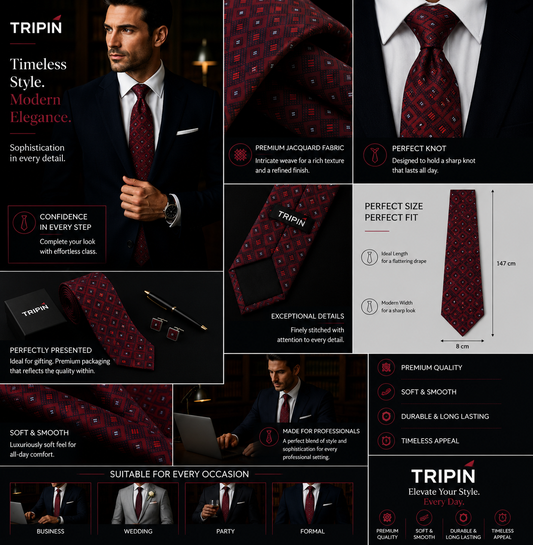 TRIPIN Ties for Men - Light Maroon Jacquard Fabric Neckties for Party and Wedding - Elevate Your Style with Classic and Elegant Neck Ties 2185