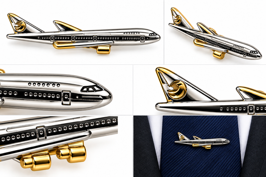 TRIPIN Aeroplane Tie Pin for Men – Silver & Gold Metal Tie Clip with Secure Closure | Formal Business & Wedding Accessory