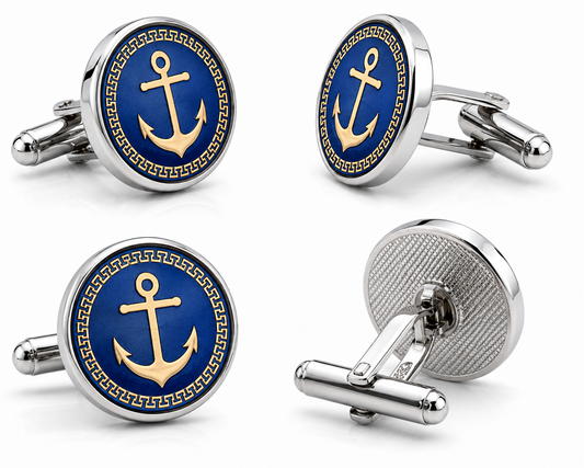 TRIPIN Silver Brass Cufflinks with Classic Anchor Design Gift Box for Men