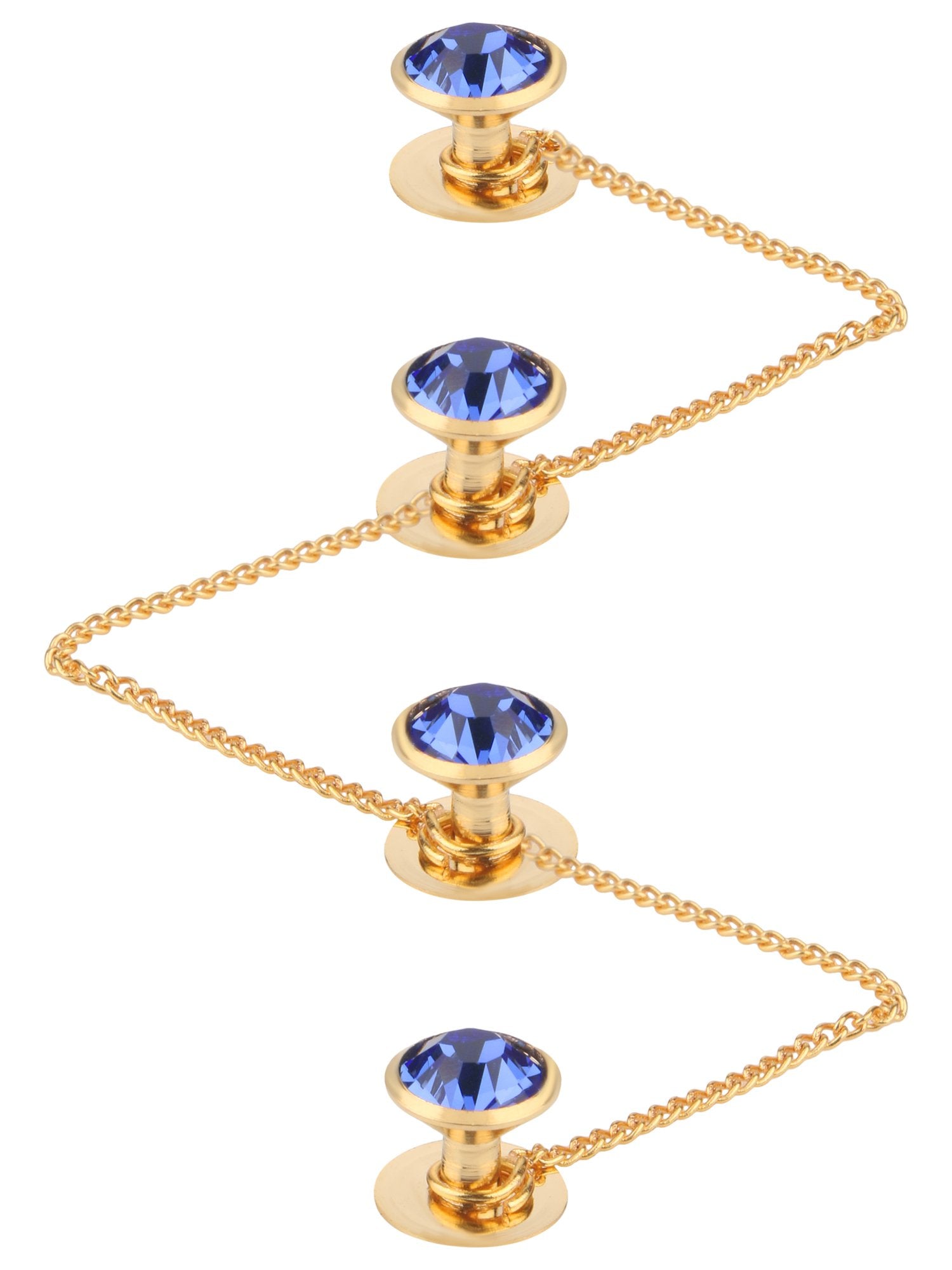 TRIPIN Men's Brass Kurta Buttons with Blue Diamond Crystal and Chain in a Box