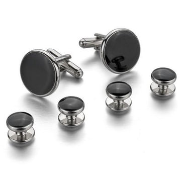 Tripin Black And Silver Tuxedo Button Studs With Matching Cufflinks For Men