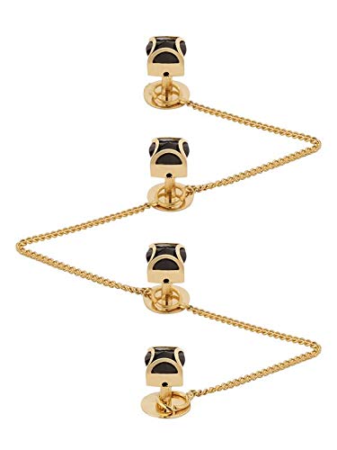 TRIPIN Black Brass Kurta Buttons with Diamond Crystal and Chain for Men and Women