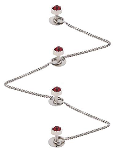 TRIPIN Men's and Women's Brass with Diamond Crystal Kurta Buttons and Chain (Red) TSSPKURTA1957