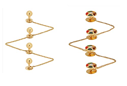 TRIPIN Brass Kurta Buttons with Golden Ball and Chain for Men and Women TNSPKURTA1989 (Golden Ball) (Golden Ball + Multi Color)