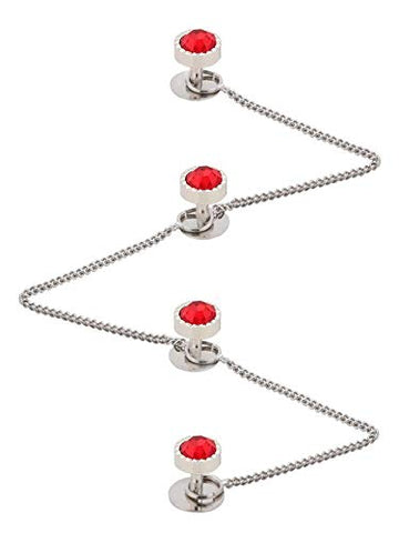 TRIPIN Red Brass Kurta Buttons with Diamond Crystal and Chain in A Gift Box for Men and Women