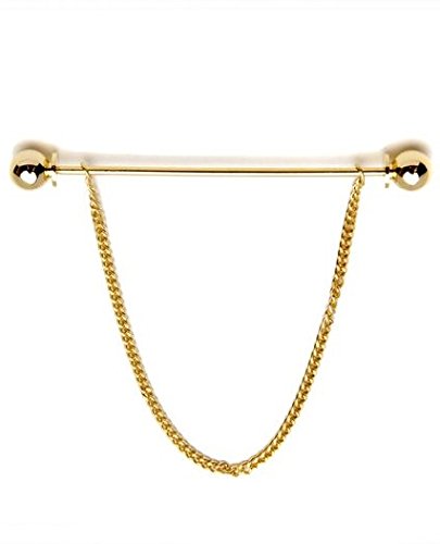 Tripin Golden Collar Bar with Removable Chain for Men Women Kids Corporate Party French Cuff Shirts Shirt Suit Blazer in A Gift Box TNSPGOLD377 (Pack of 2)