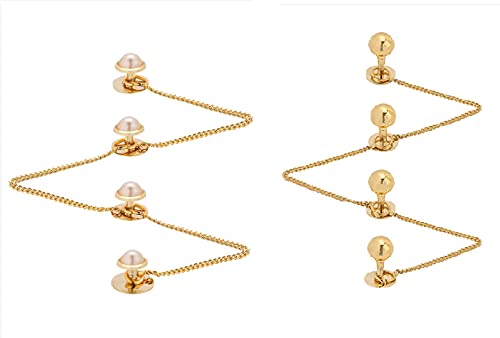 TRIPIN Brass Kurta Buttons with Pearl Effect Stone and Chain TNSPKURTA1987 (Pearl + Golden Ball)
