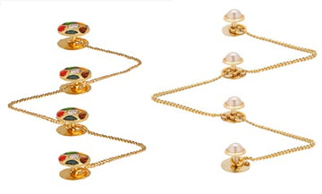 TRIPIN Brass Kurta Buttons Combo with Multi Color and Golden Ball with Chain (Multi Color + Pearl)