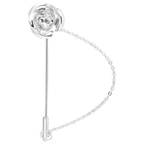 TRIPIN BROACHES for Men Women Silver Rose Shape Lapel PIN ON Suits Shirts Coat BROOCHES Blazers Formal Sherwani with Chain Saree Silver Party in A Gift Box TSSPSIL1070