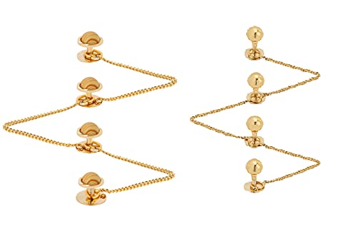 TRIPIN Brass Kurta Buttons with Pearl Effect Stone and Chain TNSPKURTA1988 (Wooden Studs + Golden Ball)