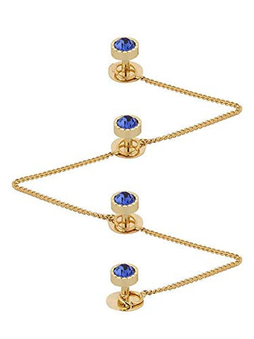 TRIPIN Brass Kurta Buttons with Blue Diamond Crystal and Chain with Box for Men and Women