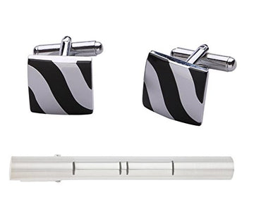 TRIPIN Cufflinks and TIE PIN Set for Men Silver Black Colour for Office Corporate Party French Cuff Shirts Shirt Suit Blazer in A Gift Box 79-1662