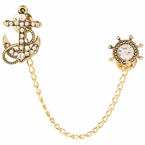 TRIPIN BROACHES FOR MEN WOMEN ON SUITS SHIRTS COAT BROOCHES BLAZERS MEDAL FORMAL SHERWANI WITH CHAIN ANCHOR AND WHEEL LAPEL PIN TIE TACK SAREE SILVER GOLDEN GOLD BLACK BLUE BROWN RED DIAMOND CRYSTALS FOR WEDDING PARTY IN A GIFT BOX TSHOGOLDCOLLARCHAIN971