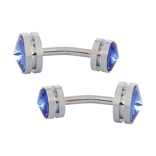 TRIPIN Cufflinks for Men Silver Unique Shape with Blue Diamond Crystals for Office Corporate Party French Cuff Shirts Shirt Suit Blazer in A Gift Box TSAPZSIL987