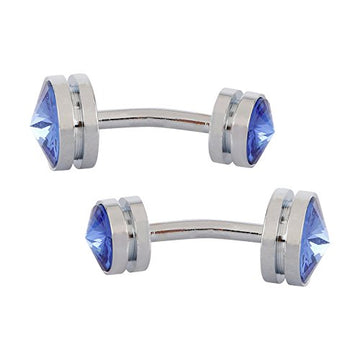 TRIPIN Cufflinks for Men Silver Unique Shape with Blue Diamond Crystals for Office Corporate Party French Cuff Shirts Shirt Suit Blazer in A Gift Box TSAPZSIL987