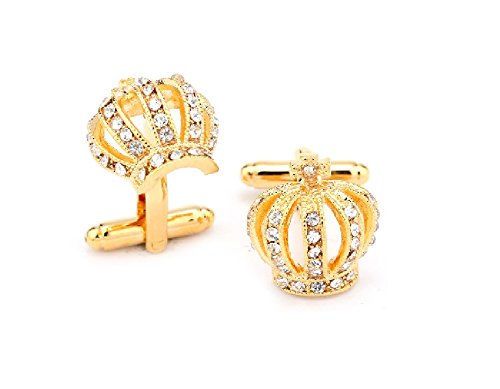 TRIPIN Cufflinks for Men Golden Gold Crown Shape with Diamond Crystals for Office Corporate Party French Cuff Shirts Shirt Suit Blazer in A Gift Box TSTZZGOLD370