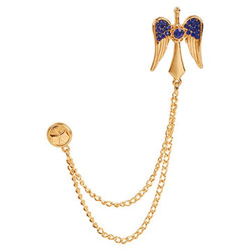 TRIPIN Blue Golden Lapel Collar Pin Brooch with Chain for Men and Women