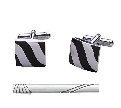 TRIPIN Cufflinks and TIE PIN Set for Men Silver Black Colour for Office Corporate Party French Cuff Shirts Shirt Suit Blazer in A Gift Box 79-1661