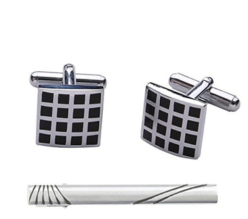 TRIPIN Cufflinks and TIE PIN Set for Men Silver Black Colour for Office Corporate Party French Cuff Shirts Shirt Suit Blazer in A Gift Box 83-1661