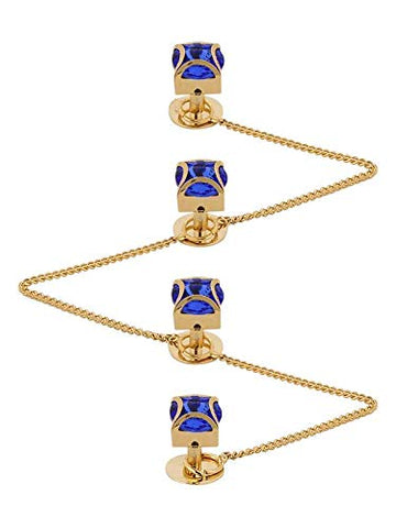 TRIPIN Brass Kurta Buttons with Blue Diamond Crystal and Chain in A Box for Men