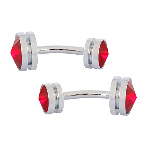 TRIPIN Cufflinks for Men Silver Unique Shape with RED Diamond Crystals for Office Corporate Party French Cuff Shirts Shirt Suit Blazer in A Gift Box TSAPZSIL988
