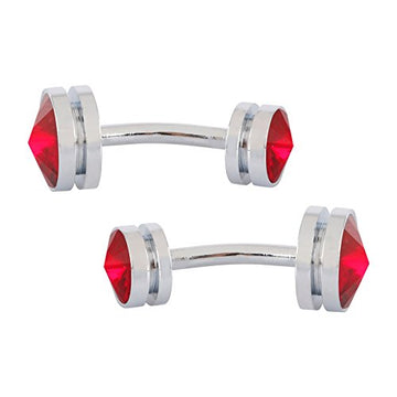 TRIPIN Cufflinks for Men Silver Unique Shape with RED Diamond Crystals for Office Corporate Party French Cuff Shirts Shirt Suit Blazer in A Gift Box TSAPZSIL988