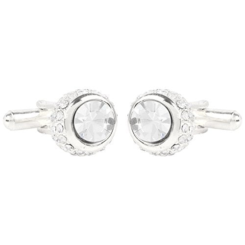 TRIPIN Cufflinks for Men Silver Unique Shape with Diamond Crystals for Office Corporate Party French Cuff Shirts Shirt Suit Blazer in A Gift Box TSAPZSIL991