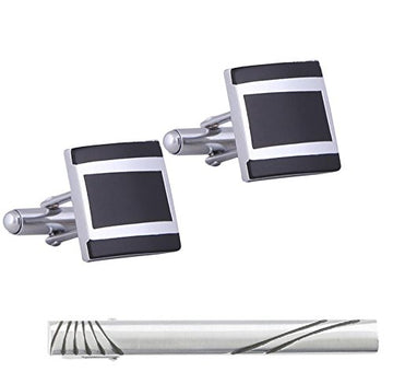 TRIPIN Cufflinks and TIE PIN Set for Men Silver Black Colour for Office Corporate Party French Cuff Shirts Shirt Suit Blazer in A Gift Box 63-1661