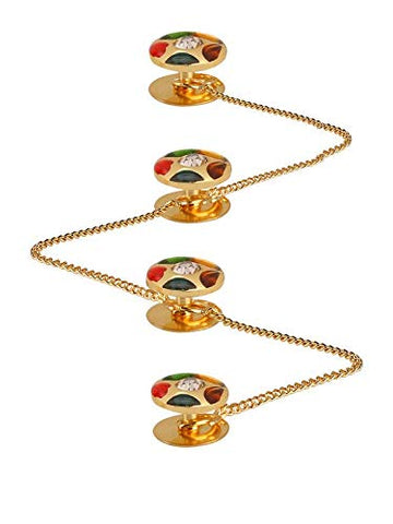 TRIPIN Brass Kurta Buttons Combo with Multi Color and Golden Ball with Chain (Multi Color)