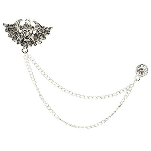 TRIPIN Silver Brass Classic Lion with Wings Lapel Pin Collar Chain Brooch with Diamond Crystal in a Box for Men and Women
