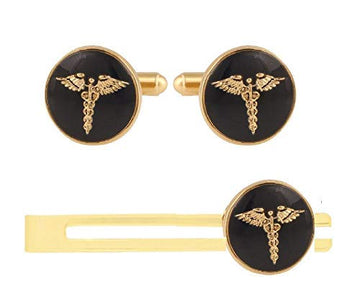 TRIPIN Brass Doctor Symbol Cufflinks Set Tie Pin in a Box for Men and Women