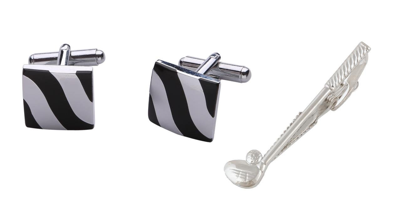 TRIPIN Cufflinks and TIE PIN Set for Men Silver Black Colour for Office Corporate Party French Cuff Shirts Shirt Suit Blazer in A Gift Box 79-697