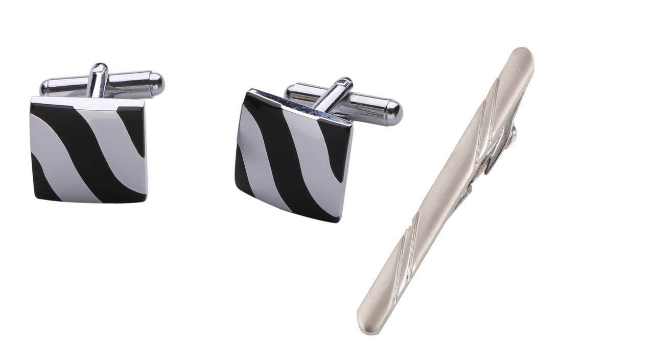 TRIPIN Cufflinks and TIE PIN Set for Men Silver Black Colour for Office Corporate Party French Cuff Shirts Shirt Suit Blazer in A Gift Box 79-633