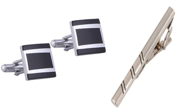 TRIPIN Cufflinks and TIE PIN Set for Men Silver Black Colour for Office Corporate Party French Cuff Shirts Shirt Suit Blazer in A Gift Box 63-635