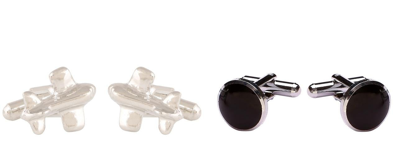 TRIPIN Cufflinks Combo Set for Men Silver Black Colour for Office Corporate Party French Cuff Shirts Shirt Suit Blazer in A Gift Box 47-652