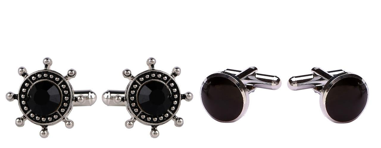 TRIPIN Cufflinks Combo Set for Men Silver Black Colour for Office Corporate Party French Cuff Shirts Shirt Suit Blazer in A Gift Box 47-813