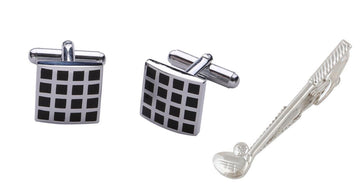 TRIPIN Cufflinks and TIE PIN Set for Men Silver Black Colour for Office Corporate Party French Cuff Shirts Shirt Suit Blazer in A Gift Box 83-697