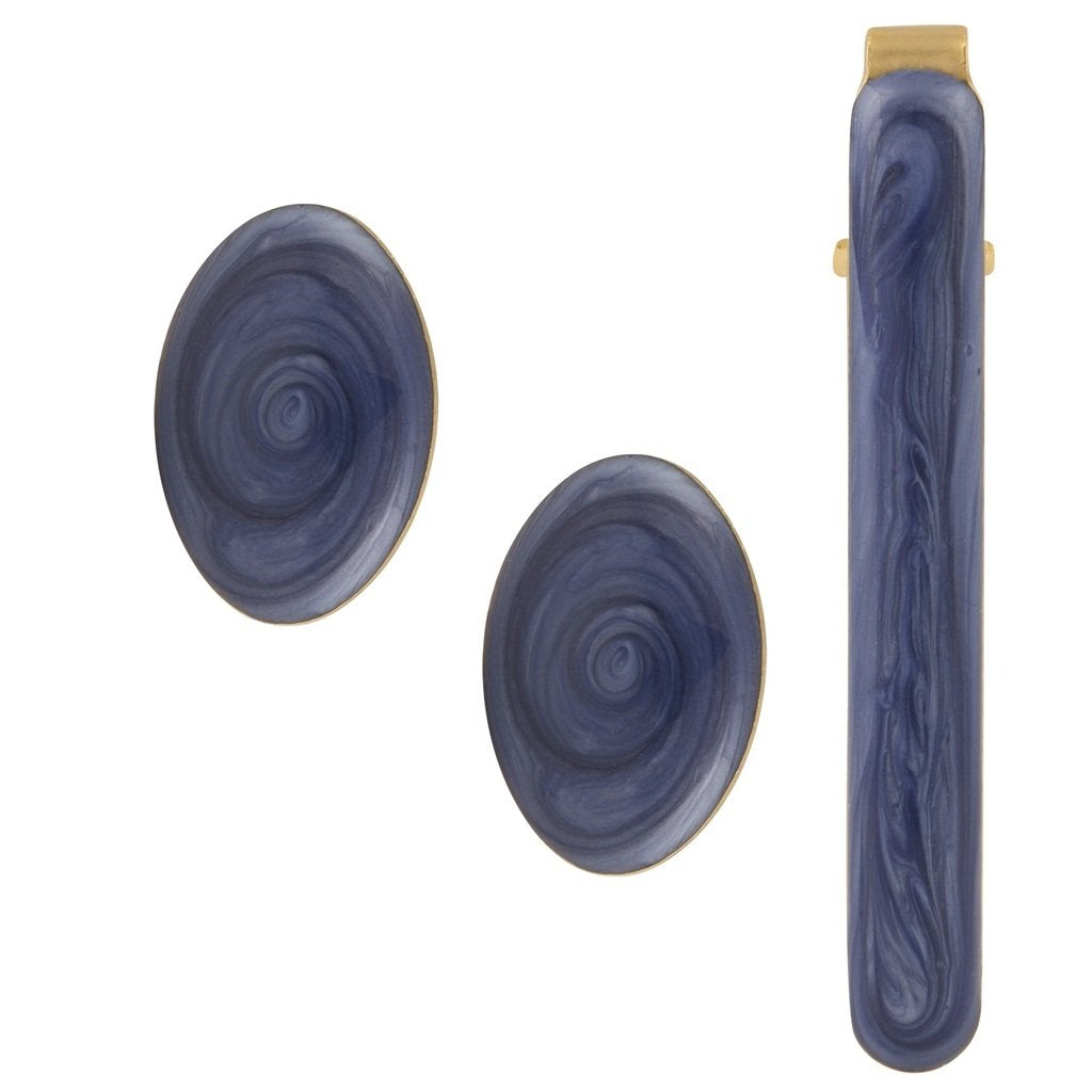 TRIPIN Cufflinks and TIE PIN Set for Men Golden Gold Blue for Office Corporate Party French Cuff Shirts Shirt Suit Blazer in A Gift Box TMNXHOBLUE762