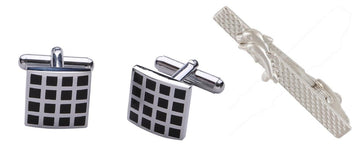 TRIPIN Cufflinks and TIE PIN Set for Men Silver Black Colour for Office Corporate Party French Cuff Shirts Shirt Suit Blazer in A Gift Box 83-699