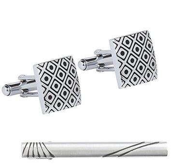 TRIPIN Cufflinks and TIE PIN Set for Men Silver Black Colour for Office Corporate Party French Cuff Shirts Shirt Suit Blazer in A Gift Box 93-1661