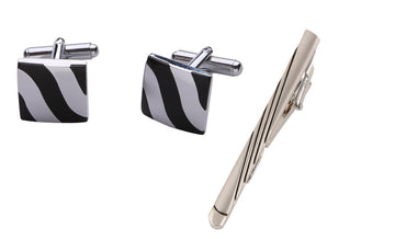 TRIPIN Cufflinks and TIE PIN Set for Men Silver Black Colour for Office Corporate Party French Cuff Shirts Shirt Suit Blazer in A Gift Box 79-631