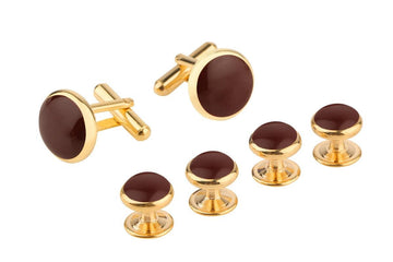 Tripin Black and Golden Gold Brown Tuxedo Button Studs with Matching Cufflinks for Men in a Gift Box TSHOSIL1679