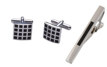 TRIPIN Cufflinks and TIE PIN Set for Men Silver Black Colour for Office Corporate Party French Cuff Shirts Shirt Suit Blazer in A Gift Box 83-628