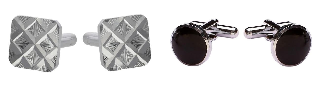 TRIPIN Cufflinks Combo Set for Men Silver Black Colour for Office Corporate Party French Cuff Shirts Shirt Suit Blazer in A Gift Box 47-379