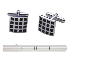 TRIPIN Cufflinks and TIE PIN Set for Men Silver Black Colour for Office Corporate Party French Cuff Shirts Shirt Suit Blazer in A Gift Box 83-1662