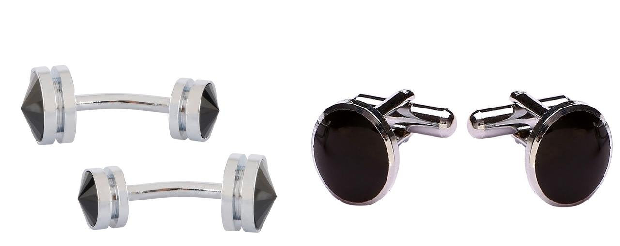 TRIPIN Cufflinks Combo Set for Men Silver Black Colour for Office Corporate Party French Cuff Shirts Shirt Suit Blazer in A Gift Box 47-986