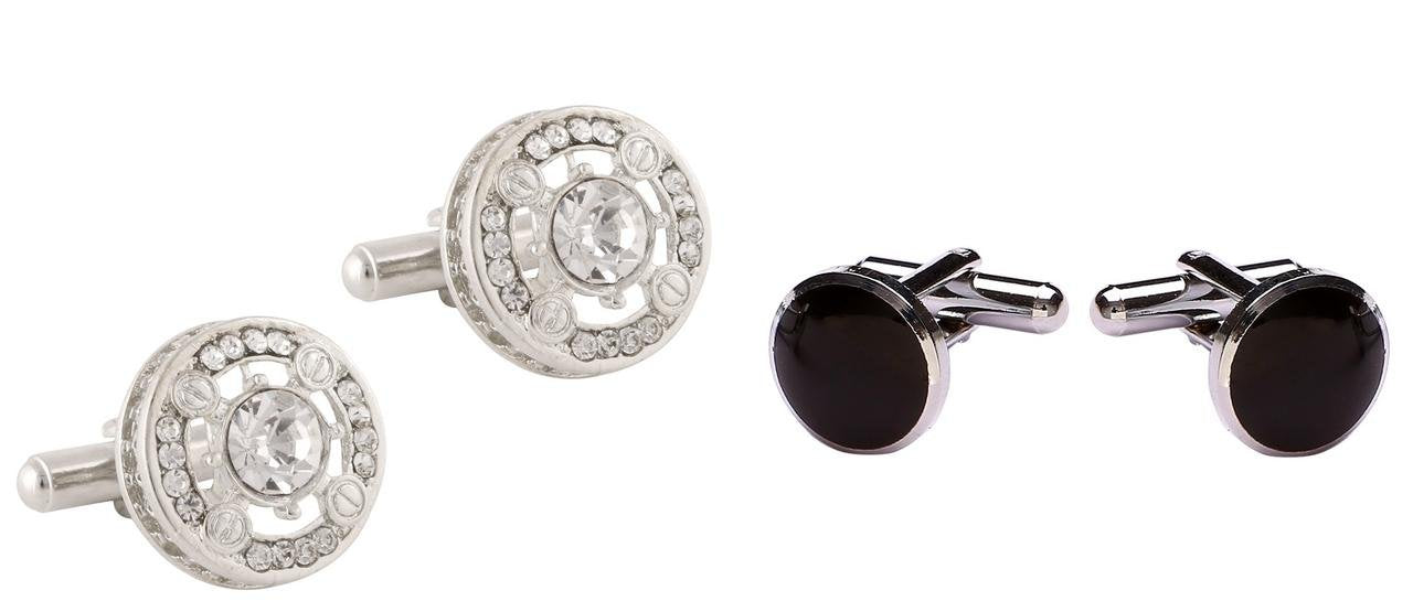 TRIPIN Cufflinks Combo Set for Men Silver Black Colour for Office Corporate Party French Cuff Shirts Shirt Suit Blazer in A Gift Box 47-422